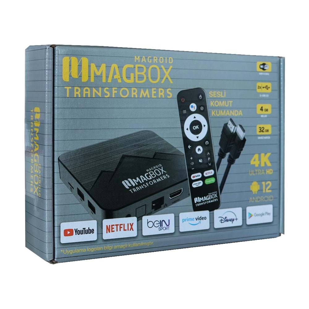 Magbox Magroid Transformers 32 GB HDD 4 GB Ram Bluetooth 5G Wifi Ses Komut Kumandalı Android TV Box
