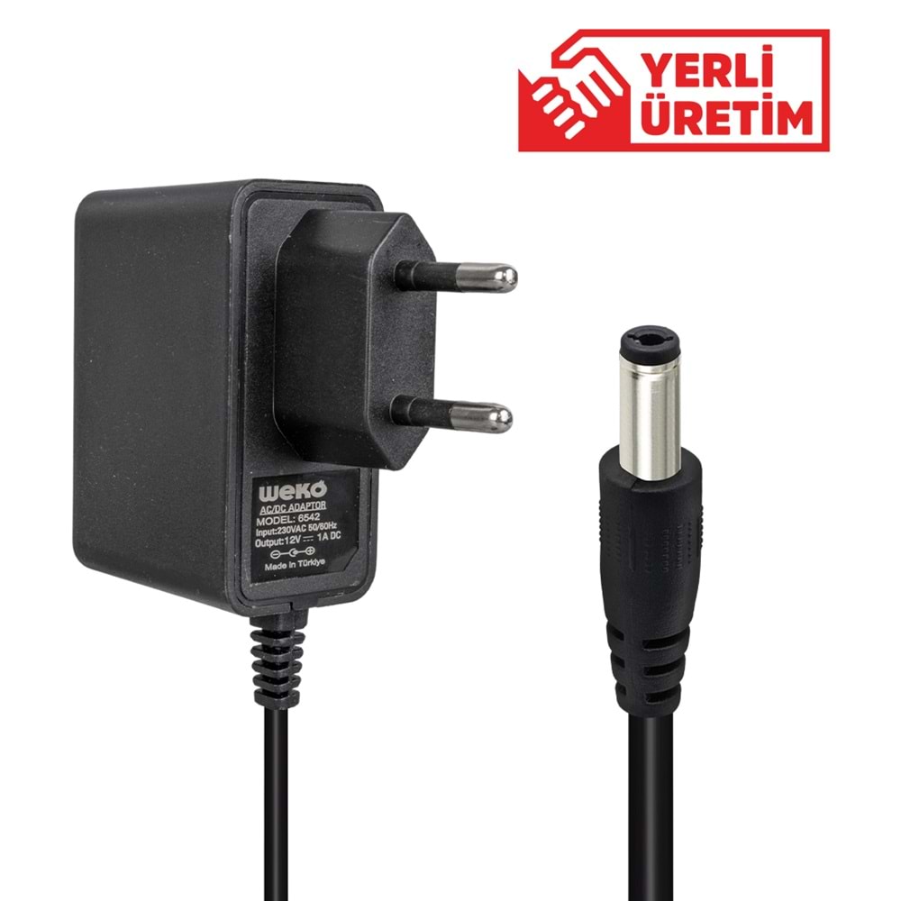 WEKO 12 VOLT - 1 AMPER 5.5*2.5 UÇLU YERLİ ÜRETİM PLASTİK KASA PRİZ TİPİ ADAPTÖR