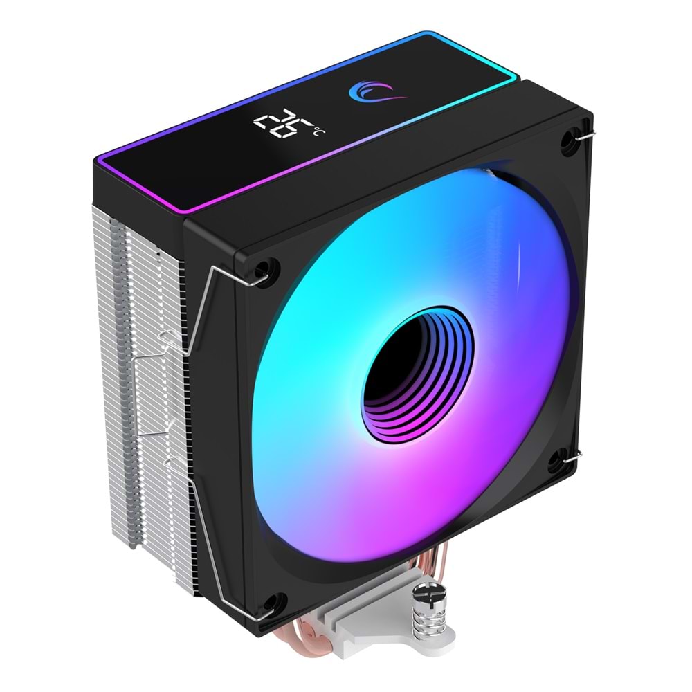 Rampage OCTAGON B70 Siyah 63CFM 12cm ARGB Sıcaklık Göstergeli AM5/LGA1700 Uyumlu Hava Soğutmalı CPU Fan