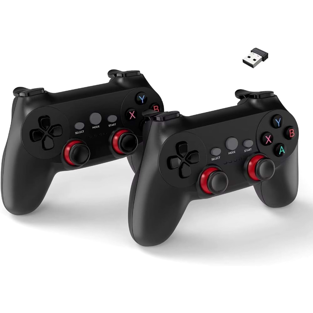 Coverzone Çift Josystick 2.4G Kablosuz Oyun Kolu PC Uyumlu Pilli Joystick Wireless GamePad USB Dongle Bağlantı Kaymaz Tasarım 0019 Siyah (0019 - Çiftli Siyah)