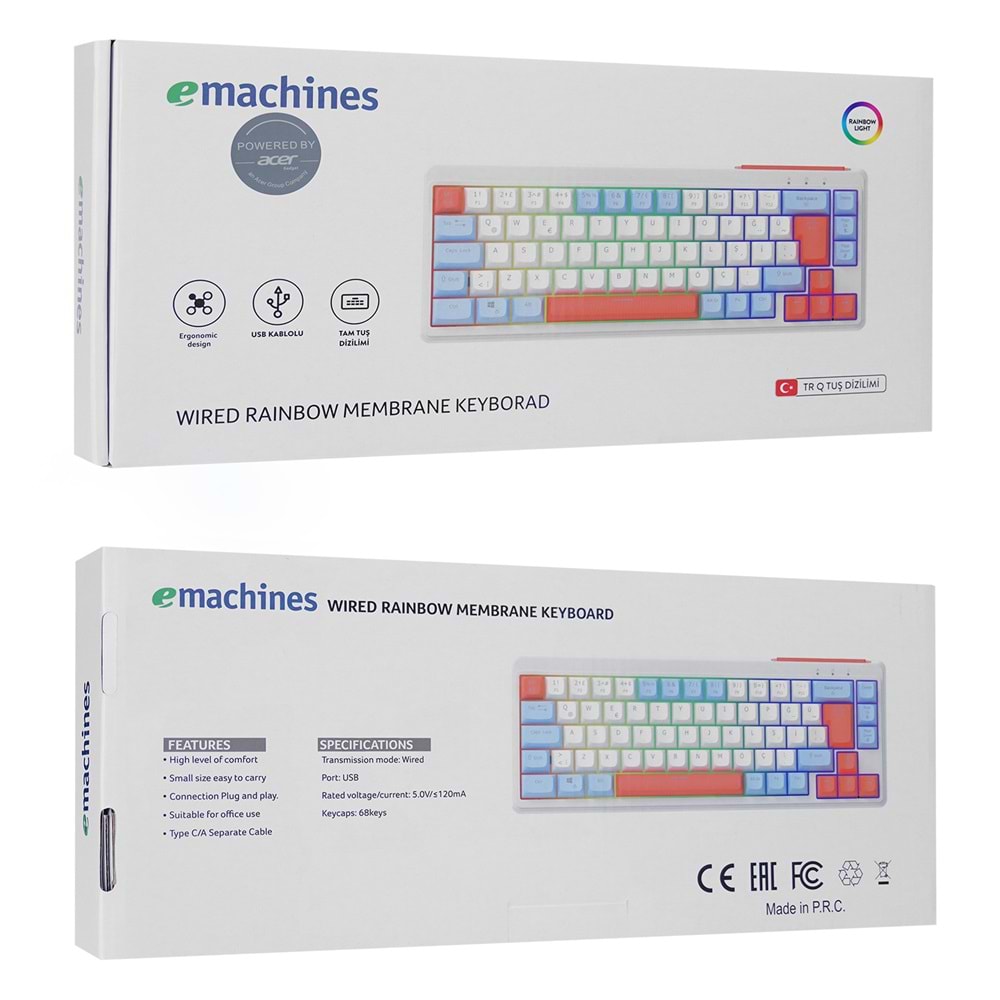 Acer eMachines EAK810 Bej/Mavi/Turuncu USB Rainbow Aydınlatmalı Mini Q Standart Klavye