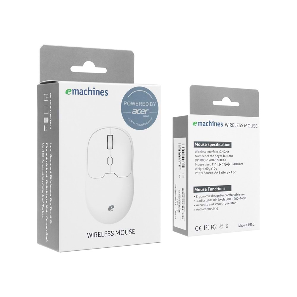 Acer Emachines EAM070 USB Beyaz 2.4ghz Kablosuz Mouse