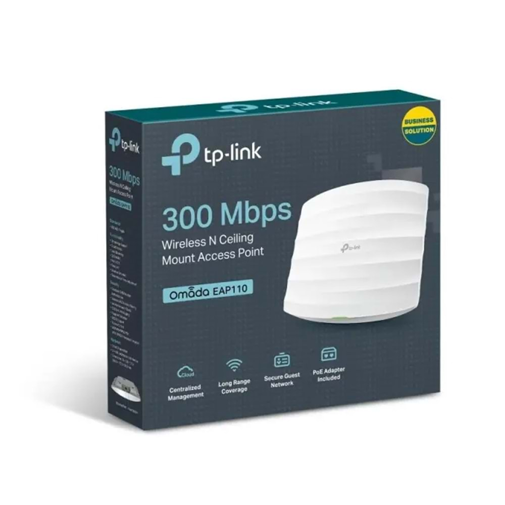 TP-LINK OMADA EAP110 1 PORT 10/100 2.4GHZ 300MBPS 2X4DBI ANTEN İÇ ORTAM TAVAN TİPİ ACCESS POINT(ADAPTÖRLÜ)