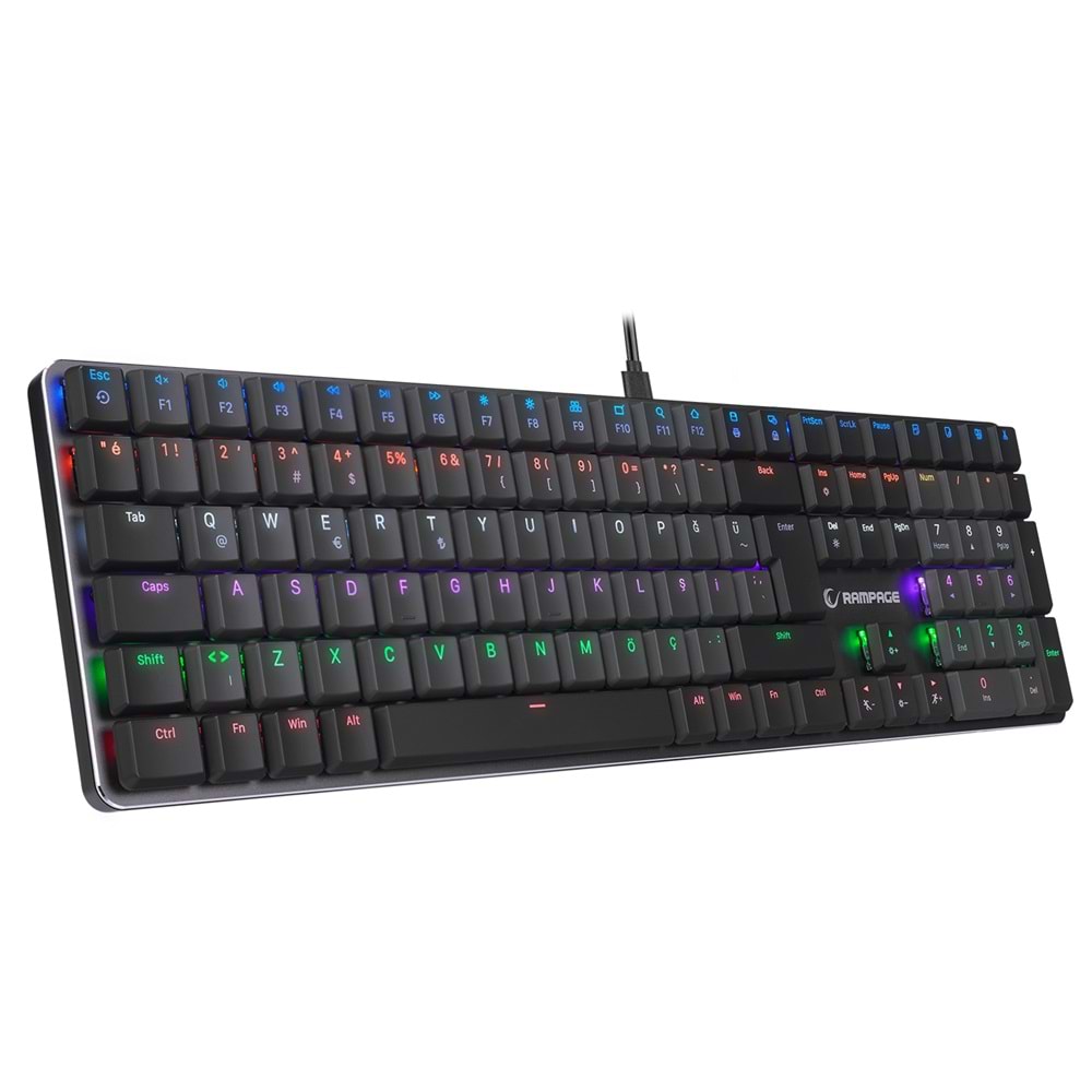 Rampage GRANITE PRO Siyah/Gri Low Profile BLUE SWITCH Q Rainbow Mekanik Gam