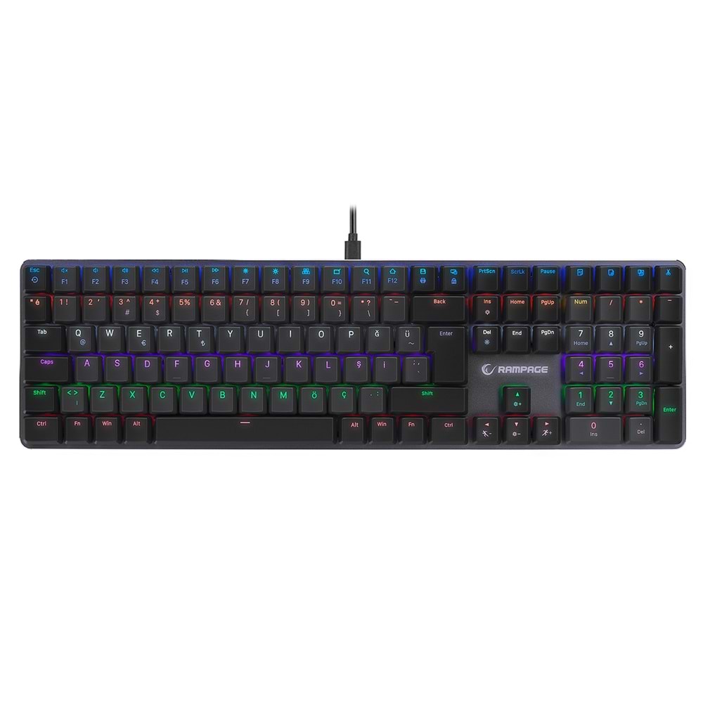 Rampage GRANITE PRO Siyah/Gri Low Profile BLUE SWITCH Q Rainbow Mekanik Gam