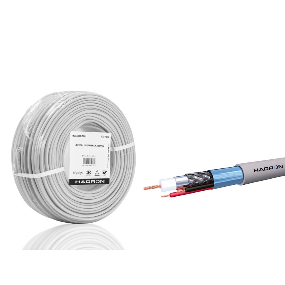 HADRON HDX5580-100 CCTV Kablo Mini Coax ECO CCA 2x0.50 mm 100 m - Gri