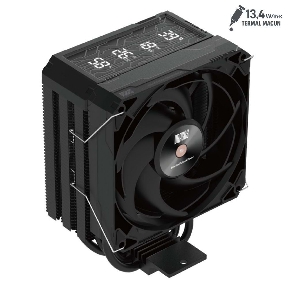 Dragos DIGITAL Black 4 Heat Pipes Single Tower Air Cooler 3000rpm 220W 1700/1200/115X/2011/2066/1366/AM5/AM4/AM3/AM2