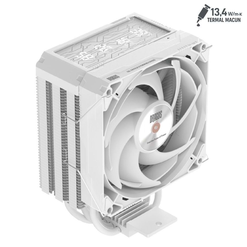 Dragos DIGITAL White 4 Heat Pipes Single Tower Air Cooler 3000rpm 220W 1700/1200/115X/2011/2066/1366/AM5/AM4/AM3/AM2