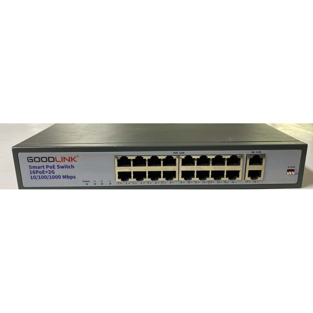 Goodlink GL-2016GB 16 Port Poe Switch + 2 Port 52V/4,8AUplink Gigabit