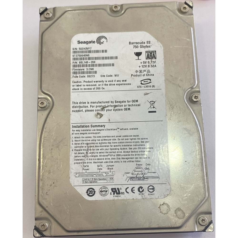 Seagate ST3750640NS 640NS 3.5 750G B 7200rpm 16mb Sata2 Harddisk