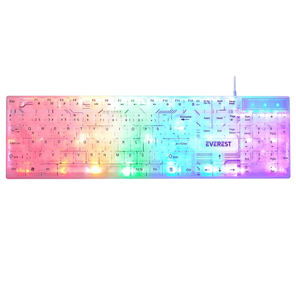 Everest KB-24 Beyaz Rainbow Q Membrane Oyuncu Klavyesi