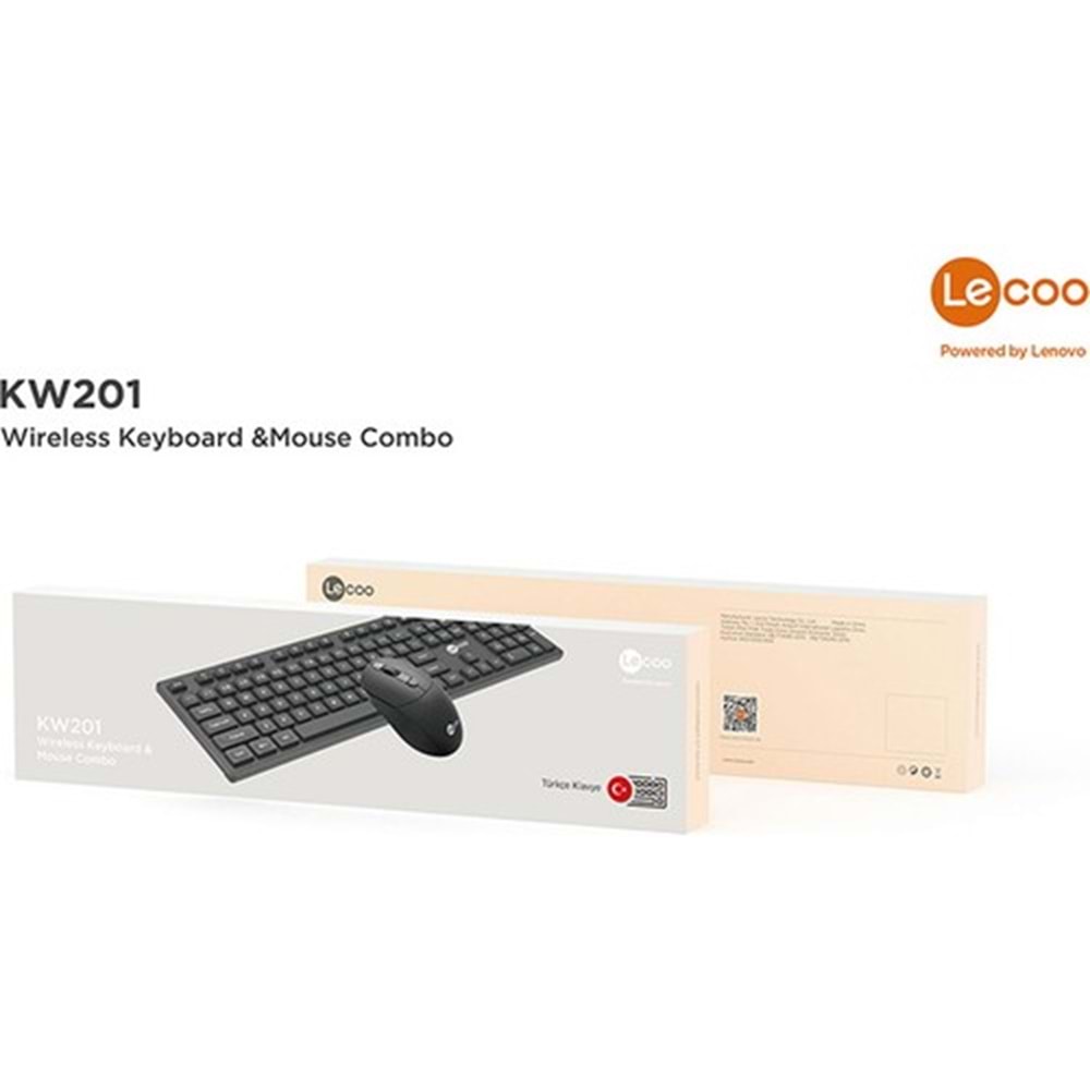 Lenovo Lecoo KW201 Kablosuz Türkçe Q Klavye & Mouse Set Siyah