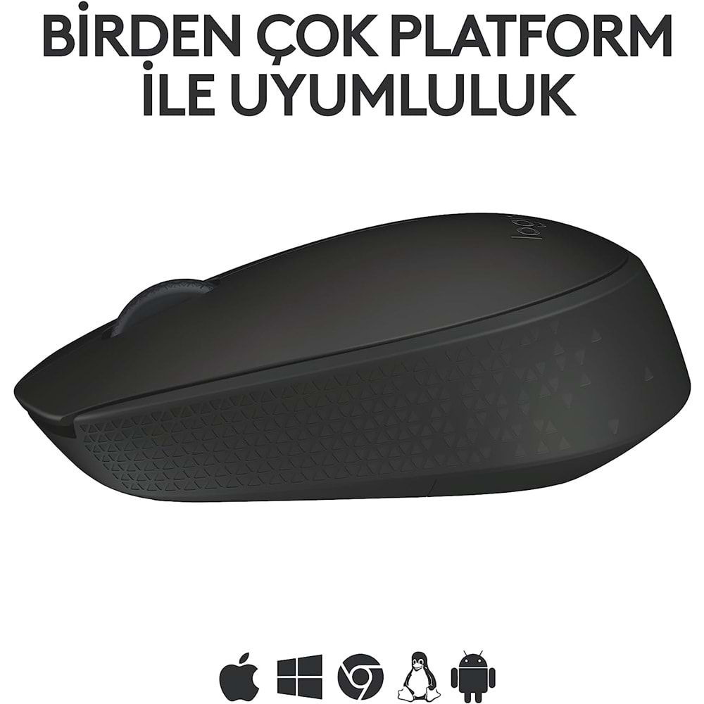 Logitech M171 Kablosuz Mouse, 2,4 GHz, USB Mini Alıcılı, Siyah