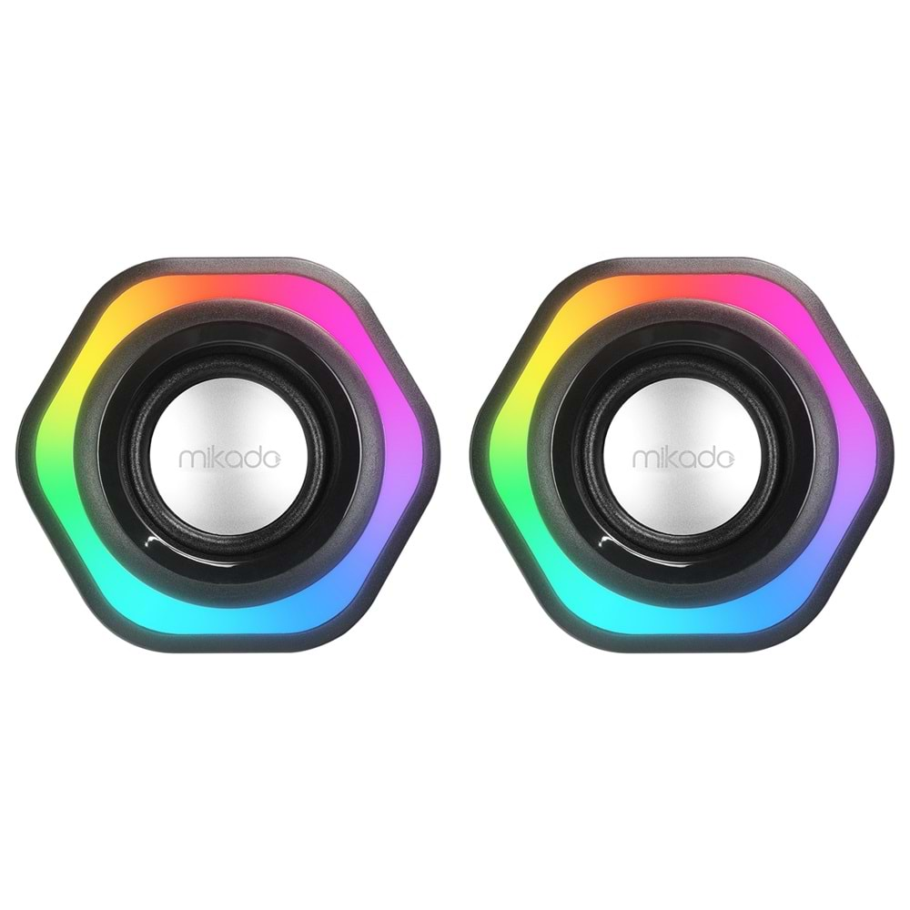 Mikado MD-176 2.0 3W*2 Siyah RGB Aydınlatmalı USB + 3.5mm USB 5V Speaker Hoparlör