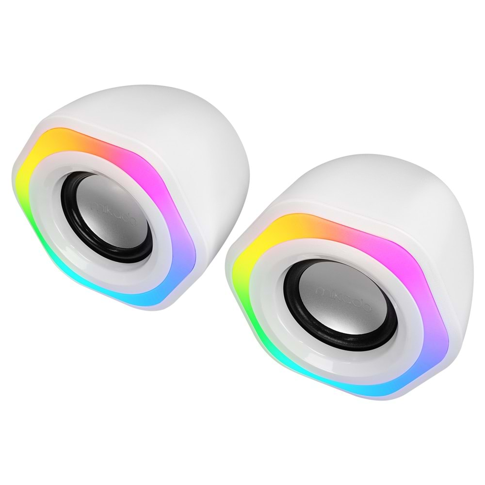 Mikado MD-176 2.0 3W*2 Beyaz RGB Aydınlatmalı USB + 3.5mm USB 5V Speaker Hoparlör