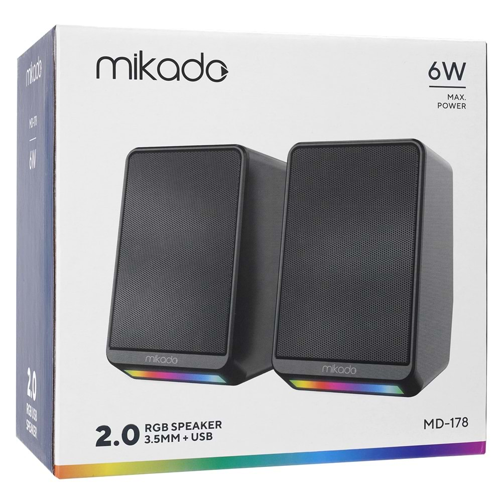 Mikado MD-178 2.0 3W*2 Beyaz RGB Aydınlatmalı USB + 3.5mm USB 5V Speaker Hoparlör