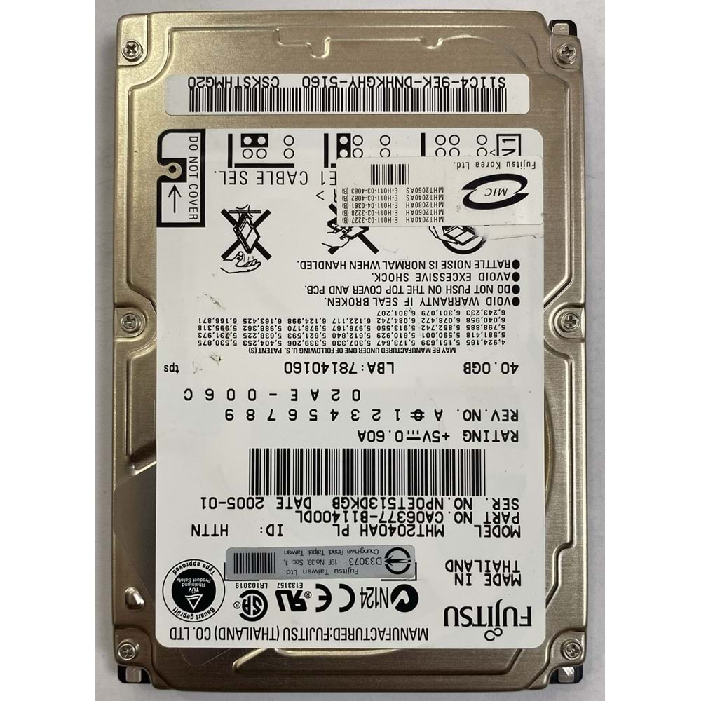 MHT2040AH-PL FUJITSU 40GB 2.5INCH IDE HARD DRIVE P/N: MHT2040AH-PL - FUJITSU