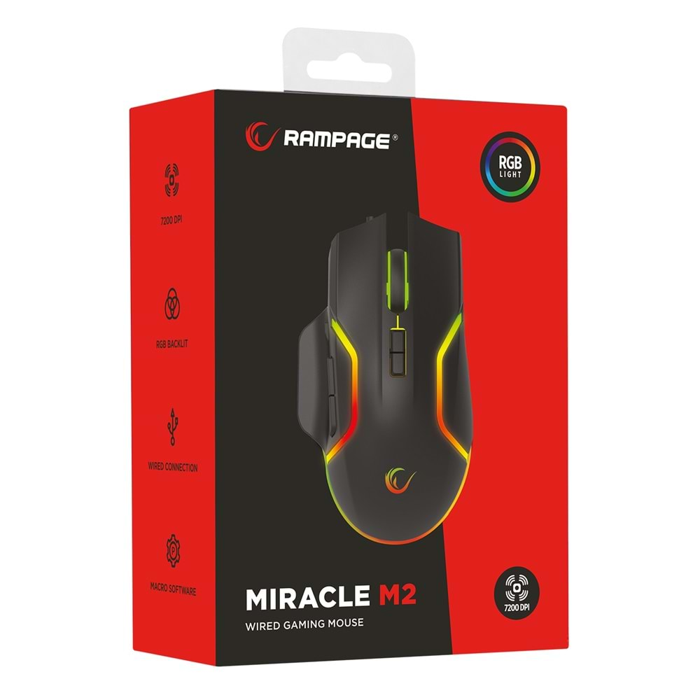 Rampage Miracle M2 Usb Siyah 8 Tuşlu RGB 7200dpi Gaming Oyuncu Mouse