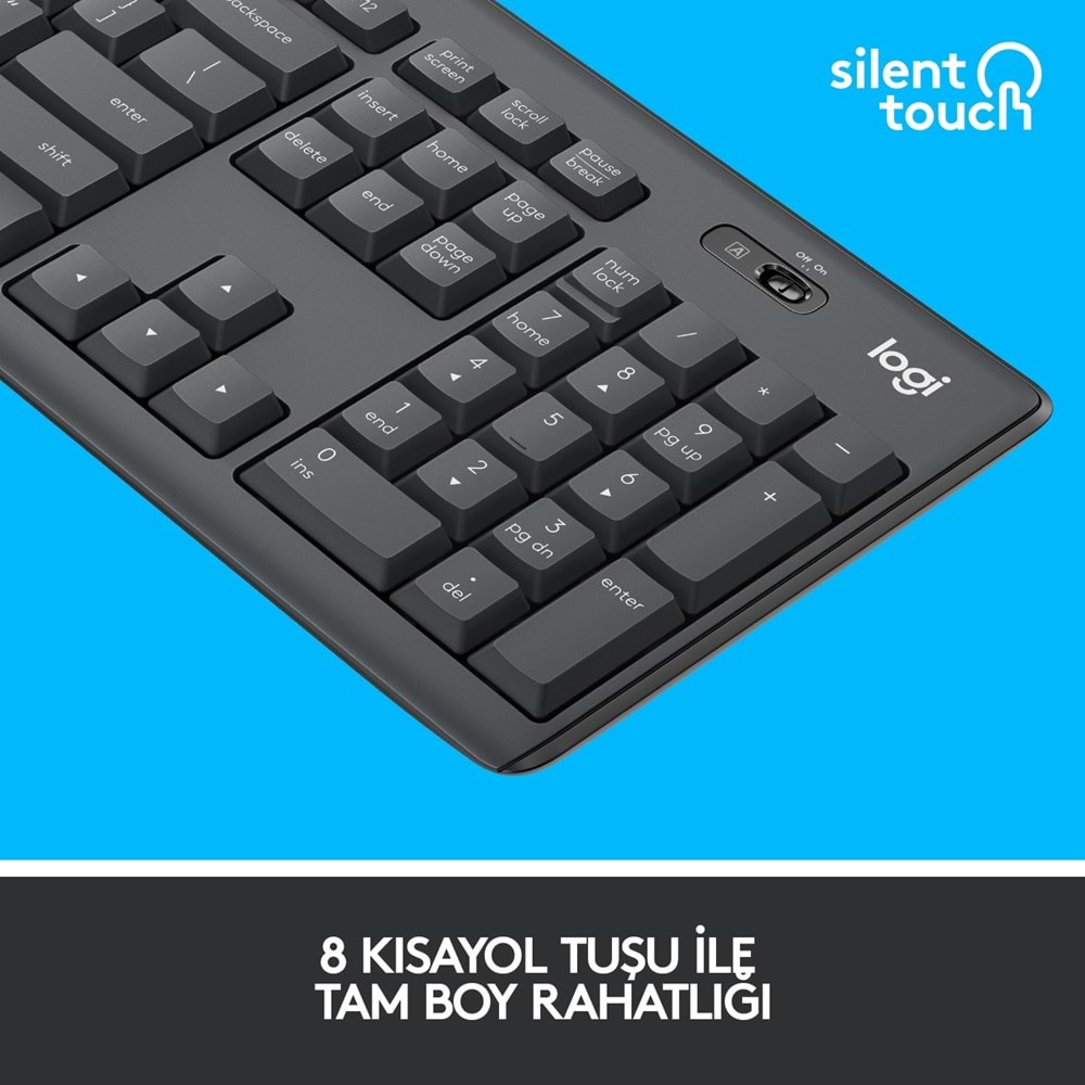 Logitech Mk295 Sessiz Kablosuz Türkçe Klavye Mouse Seti - Siyah