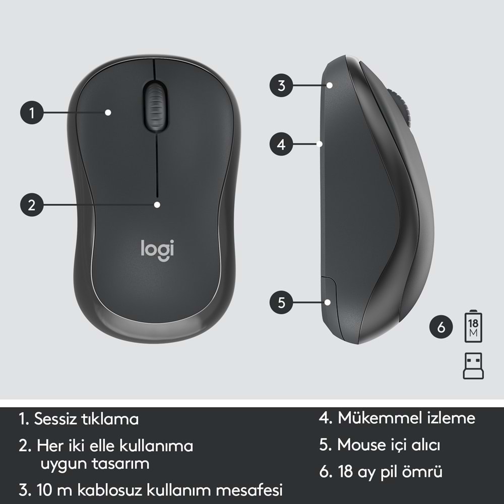 Logitech Mk295 Sessiz Kablosuz Türkçe Klavye Mouse Seti - Siyah