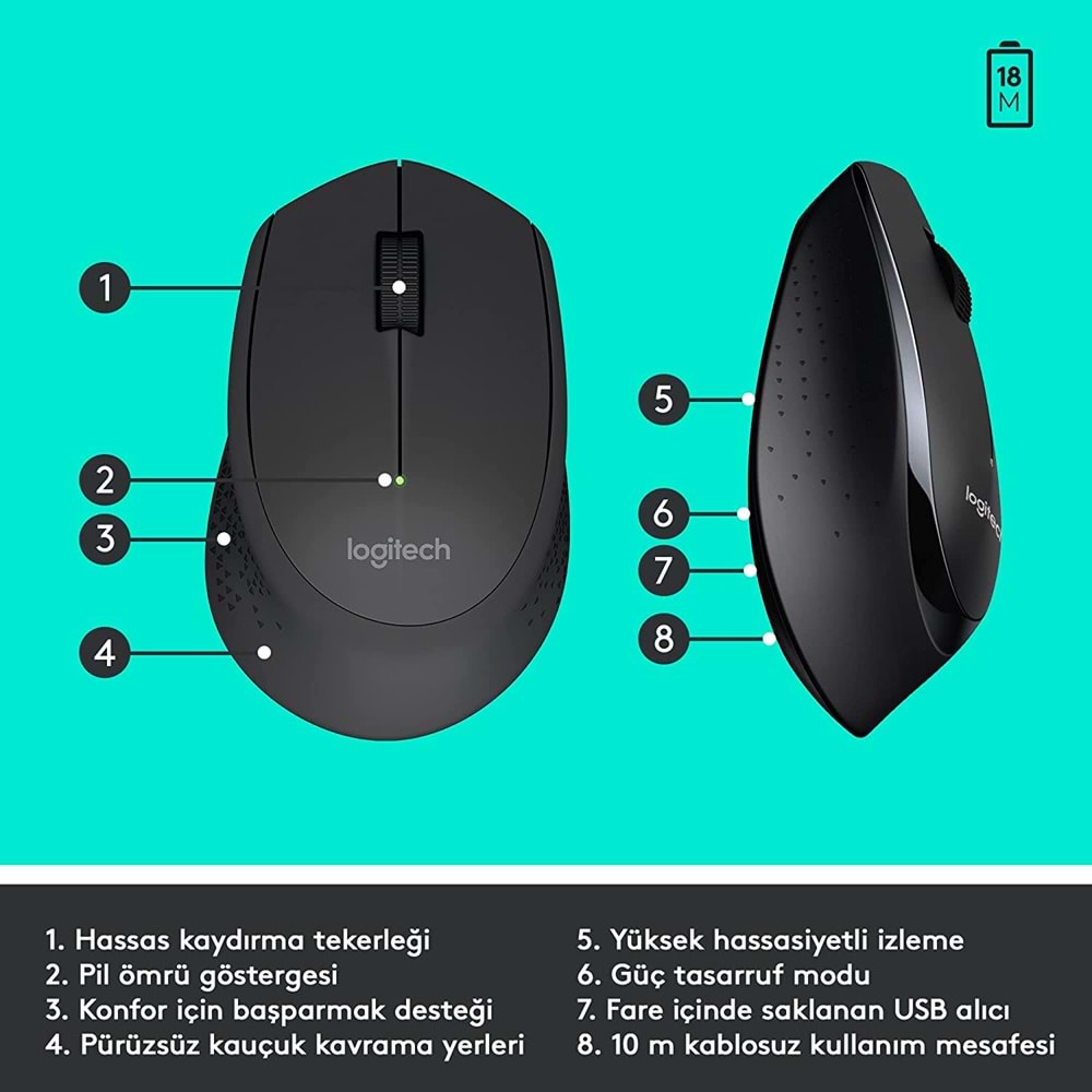Logitech MK345 KablosuzKlavye MouseSeti, TamBoyutluAyarlanabilirAyaklı Klavye,MedyaDenetimi,
