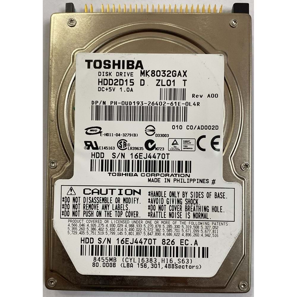 Toshiba MK8032GAX 80 GB İDE NOTEBOOK DİSKİ (2.EL)