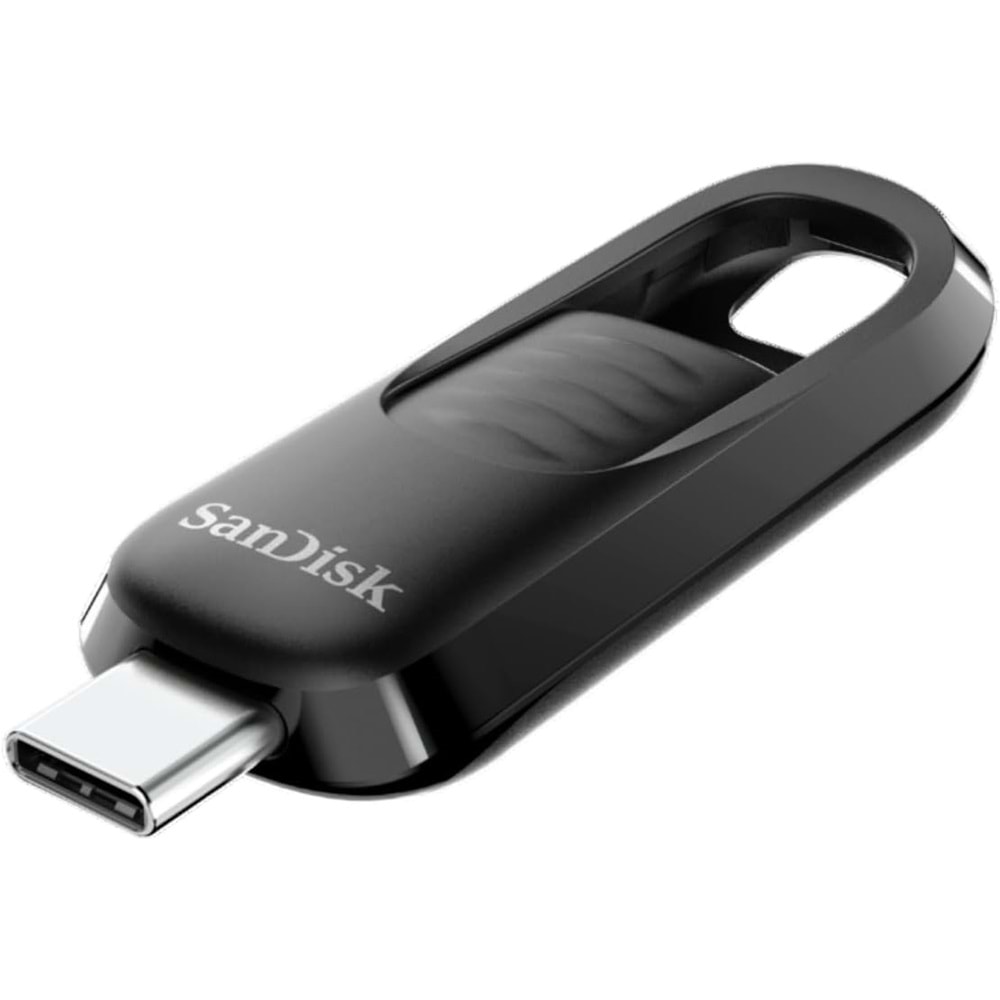 SanDisk Ultra® Slider USB-Type-C™ Sürücü 64 GB (USB Flash Sürücü, Çekilebilir Bağlantı, USB 3.2 Gen 1, 300 MB/s'ye kadar) Siyah