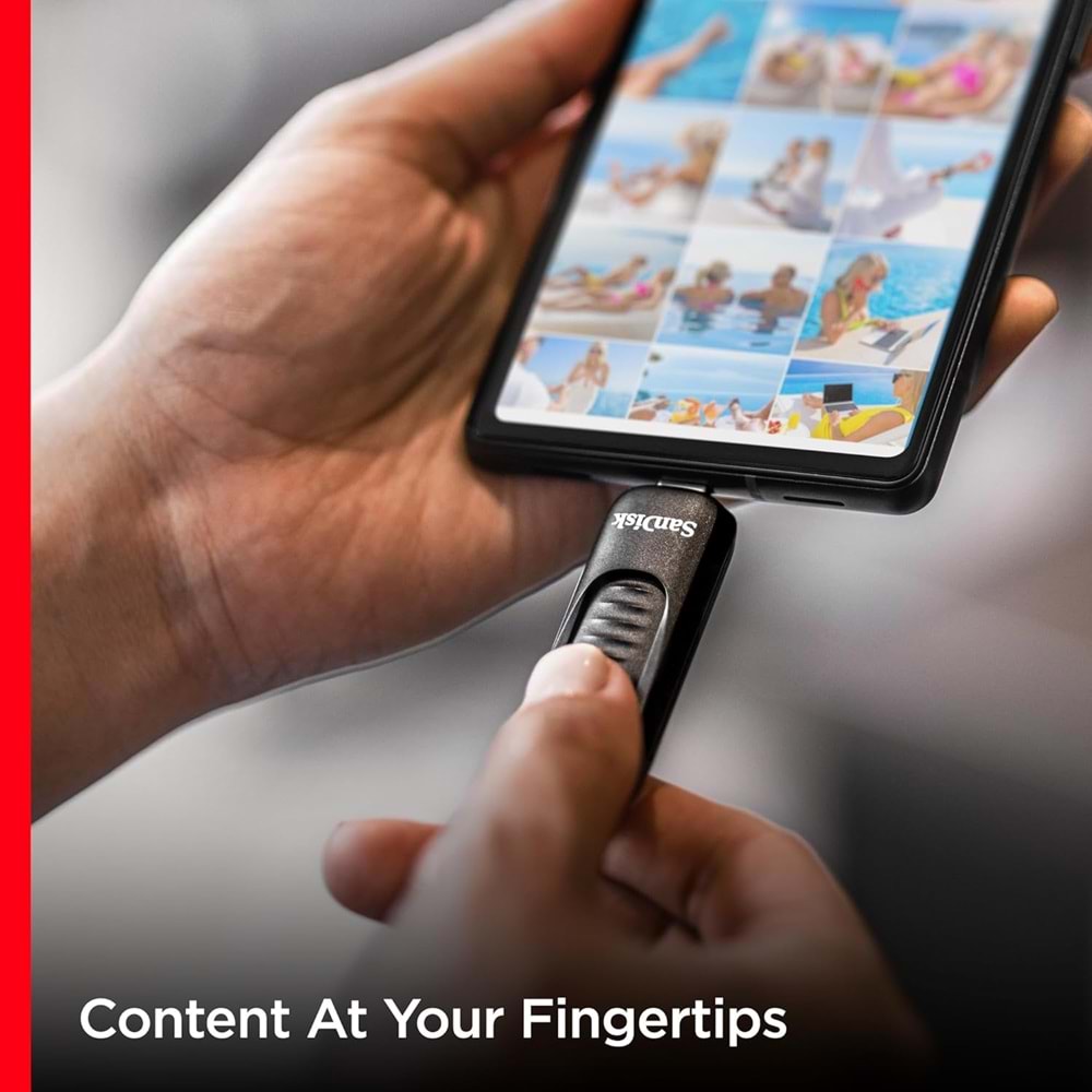 SanDisk Ultra® Slider USB-Type-C™ Sürücü 64 GB (USB Flash Sürücü, Çekilebilir Bağlantı, USB 3.2 Gen 1, 300 MB/s'ye kadar) Siyah