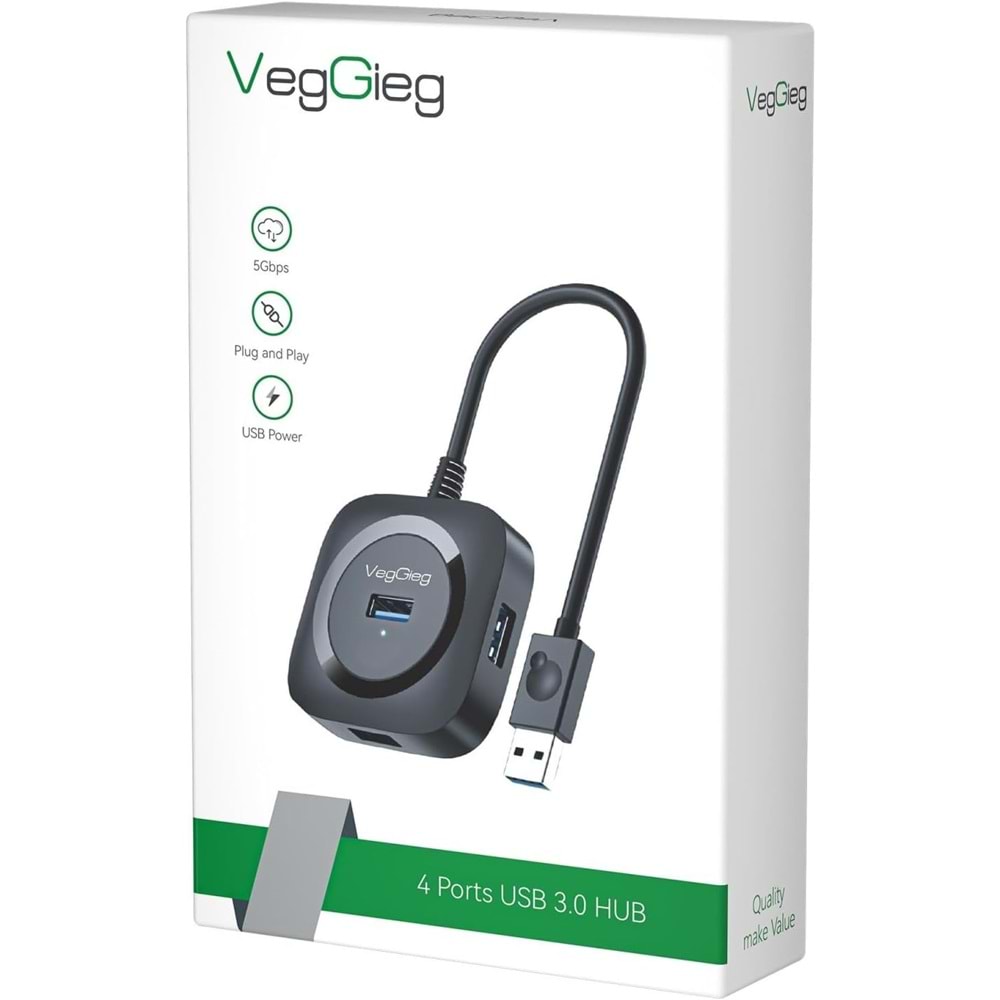 VegGieg 4 Port USB 3.0 Çoklayıcı Hub Siyah