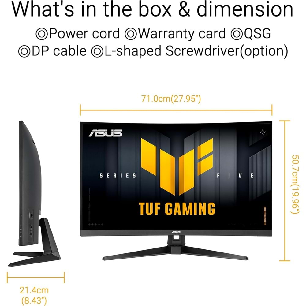 ASUS TUF GAMING VG32VQM5B 31.5 Fast VA KAVİSLİ FREESYNC VE GSYNC UYUMLU HDR 1920x1080 0.5ms 250Hz 300cd DP HDMI Hoparlör VESA 3YIL 120% Srgb FLICKER-FREE,ÇERÇEVESİZ,DÜŞÜK MAVİ IŞIK Monitör