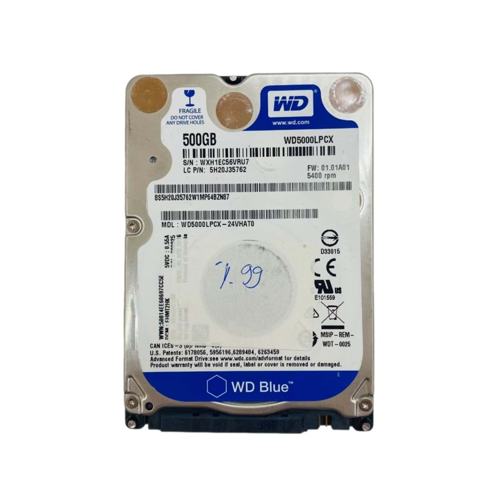 WD Blue WD5000LPCX 2.5'' 500GB 5400RPM SATA 6GB/s HDD