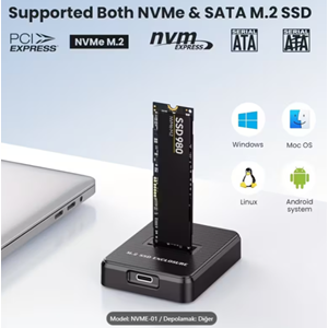 M.2 NVME SSD Yuvası, USB'den NVME Okuyucu ve Yazıcıya, 10Gbps USB 3.1 Type C Harici SSD Adaptör Kutusu M Anahtar, B+M Anahtar, Boyutlar 22110, 2280, 2260, 2242, 2230 SSD'ler için, Kurulum Gerektirmeyen Kullanım