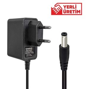WEKO 12 VOLT - 1 AMPER 5.5*2.5 UÇLU YERLİ ÜRETİM PLASTİK KASA PRİZ TİPİ ADAPTÖR