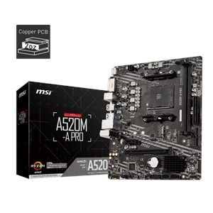 MSI A520M-A PRO DDR4 3200MHZ 1XHDMI 1XDVI 1XM.2 USB 3.2 MATX AM4 (AMD 5000 VE 3000 SERİSİ İŞLEMCİ UYUMLU)