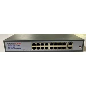 Goodlink GL-2016GB 16 Port Poe Switch + 2 Port 52V/4,8AUplink Gigabit