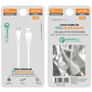 LK-234 | 3.4A, 20W, 25cm Type-C USB Şarj Kablosu