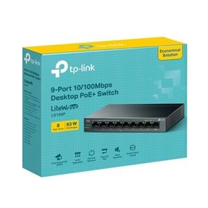 TP-LINK LS109P 8 PORT 10/100 +1 PORT RJ45 UPLINK 63W 250 METRE POE MESAFE M