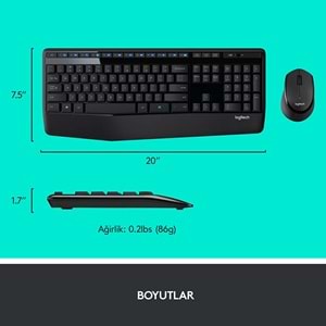 Logitech MK345 KablosuzKlavye MouseSeti, TamBoyutluAyarlanabilirAyaklı Klavye,MedyaDenetimi,
