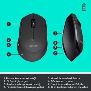 Logitech MK345 KablosuzKlavye MouseSeti, TamBoyutluAyarlanabilirAyaklı Klavye,MedyaDenetimi,