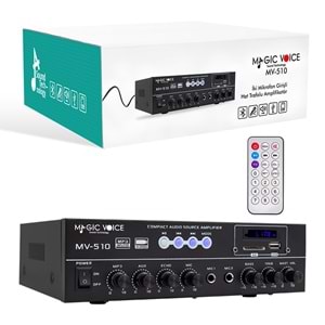 MAGICVOICE MV-510 50 WATT USB/SD/BLUETOOTH 2 MİK.,ECO LU+2SD 2061*2 Lİ UK'LI GİRİŞLİ HAT TRAFOLU ANFİ