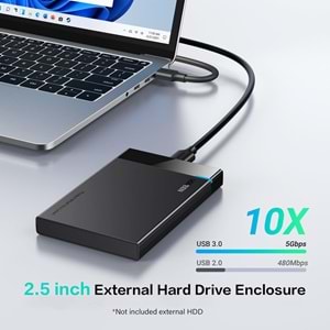 Ugreen USB 3.0 2.5 inch Sata Hard Disk Kutusu, Siyah