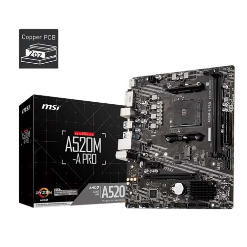 MSI A520M-A PRO DDR4 3200MHZ 1XHDMI 1XDVI 1XM.2 USB 3.2 MATX AM4 (AMD 5000 VE 3000 SERİSİ İŞLEMCİ UYUMLU)