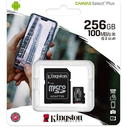 Kingston Canvas Select SDCS/256GB Class 10 UHS-I U1 V10 256 GB Micro SD Kart