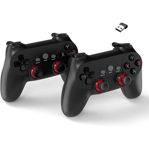 Coverzone Çift Josystick 2.4G Kablosuz Oyun Kolu PC Uyumlu Pilli Joystick Wireless GamePad USB Dongle Bağlantı Kaymaz Tasarım 0019 Siyah (0019 - Çiftli Siyah)