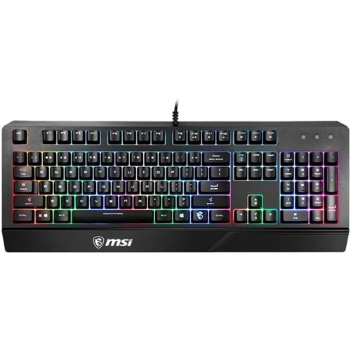 MSI GG VIGOR GK20 TR GAMING KEYBOARD RAINBOW ARKA AYDINLATMA ANTIGHOSTING MEMBRAN SIVI DOKULMESINE DAYANIKLI OYUNCU KLAVYESI TURKCE Q, Siyah