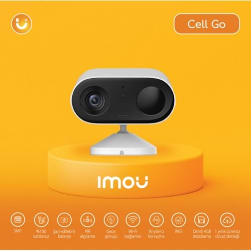 IMOU Cell Go Kablosuz WiFi Kamera/3MP-Gece Görüşü-PIR Algılama-Şarj Edilebilir Pil-IP65-4GB Dahili Hafıza-ONVIF-1 Yıl Ücretsiz Bulut(IPC-B32P-V2)