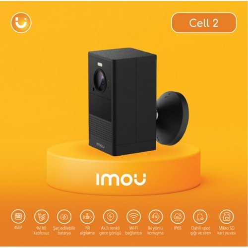IMOU Cell 2 Dış Ortam Kablosuz WiFi Kamera/4MP-Renkli Gece Görüşü-PIR Algılama-İki Yönlü Ses-Şarj Edilebilir Batarya-IP65-SD Kart-Bulut(IPC-B46LP)