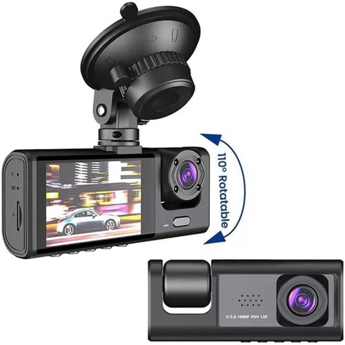 Araç kamerası,1080P DVR Araç İçi Kamera Ön & İç & Arka Kamera Sürüş Kaydedici 2 İnç Ekran Dashcam Desteği Gece Görüş Döngü Kayıt Tek Tuş Kilidi