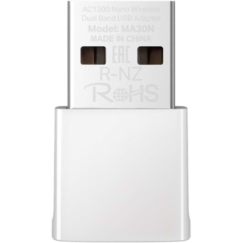 Mercusys MA30N, AC1300 Mbps, Çift Bant, MU-MIMO, Tak ve Çalıştır, Nano Wi-Fi 5 USB Adaptör