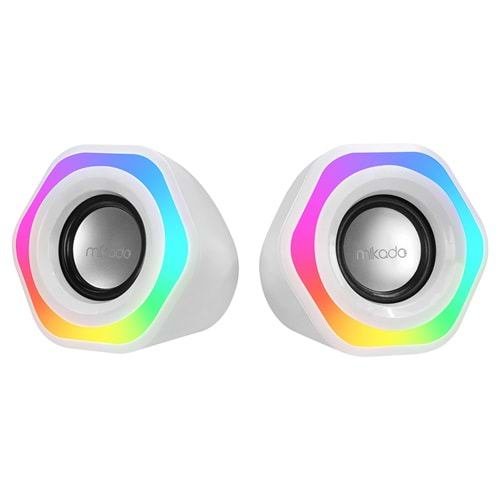 Mikado MD-176 2.0 3W*2 Beyaz RGB Aydınlatmalı USB + 3.5mm USB 5V Speaker Hoparlör